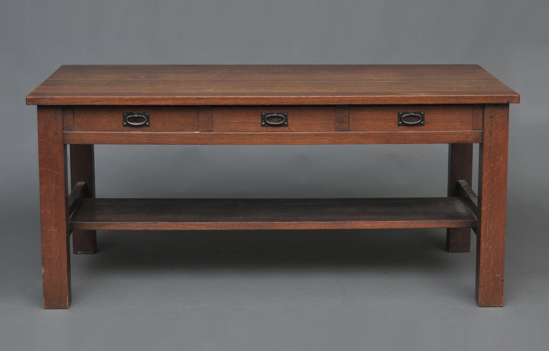 #GustavStickley oak library table from local estate, selling in #JulyAuction.  #design #Roycroft #missionoak