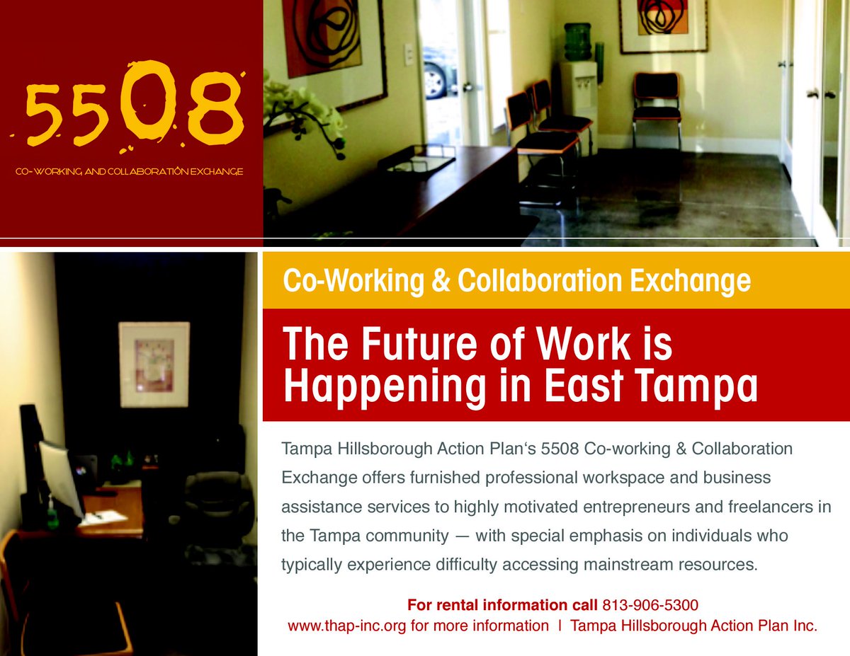 thap5508's tweet photo. The future of work in East #Tampa. Find out more at https://t.co/Z1n2wmsFRA & join the movement. #CoWork5508 https://t.co/Pg2YwksG95