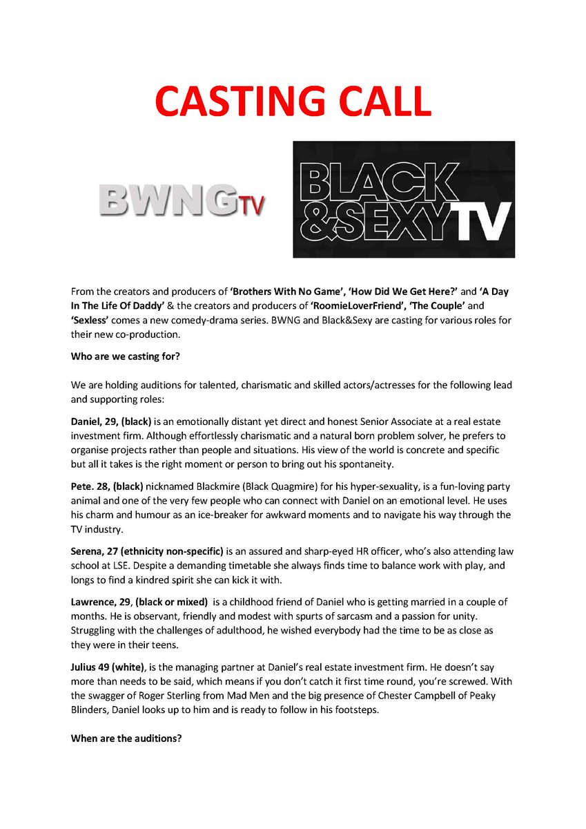 Scene_TV's tweet photo. #CastingCall for actors and actresses for new @TheBWNG and @BlackandSexyTV transatlantic series -> https://t.co/KFNqxPzut1