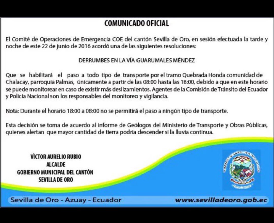 bopalv's tweet photo. El paso será hasta las 18h00 en la vía Paute-Guarumales-Méndez km66. Por seguridad de los usuarios @ECU911Austro https://t.co/D8XAVJwya9
