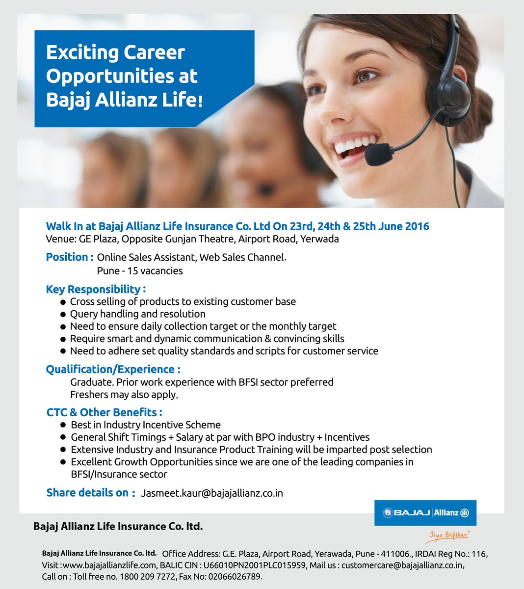 Bajaj Allianz Life Insurance on X: “We are hiring. Interested