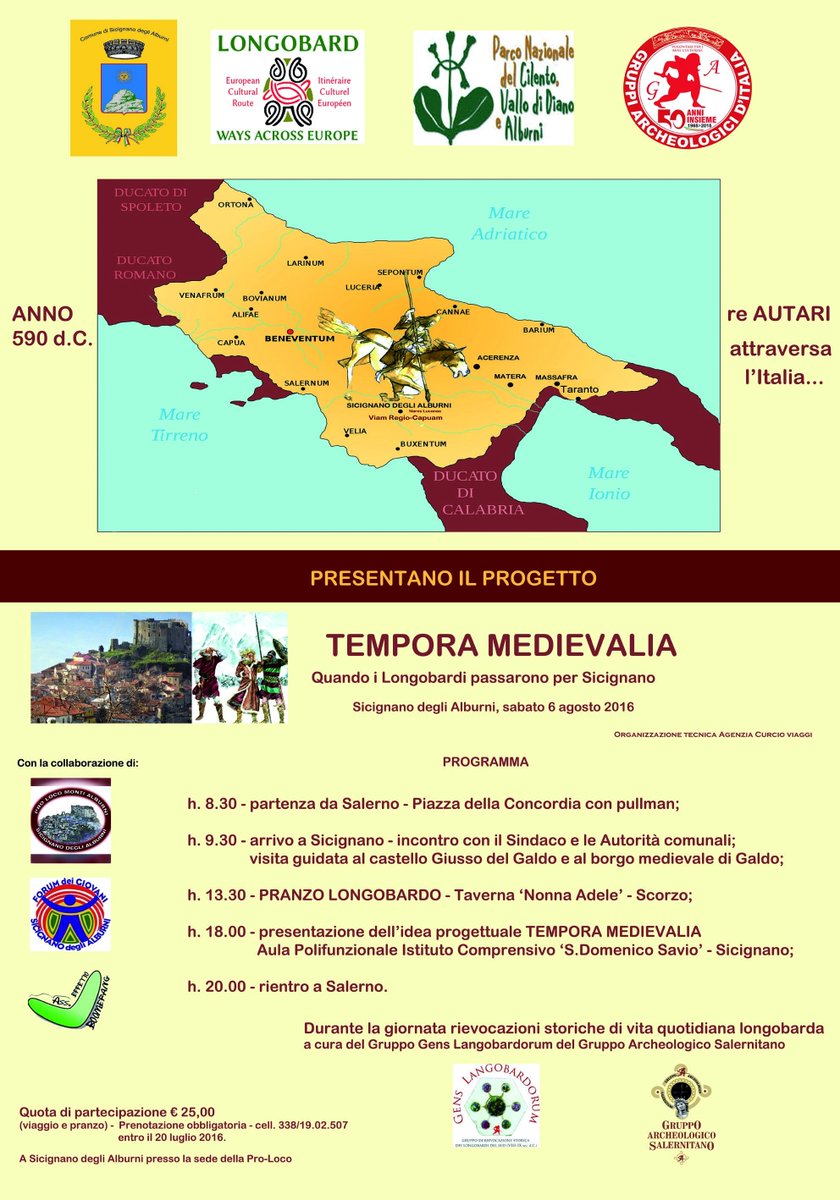 PastoreFelice's tweet photo. 6 agosto Sicignano presentazione del progetto 
TEMPORA MEDIEVALIA - Quando i Longobardi passarono per Sicignano https://t.co/CxowORlRVj
