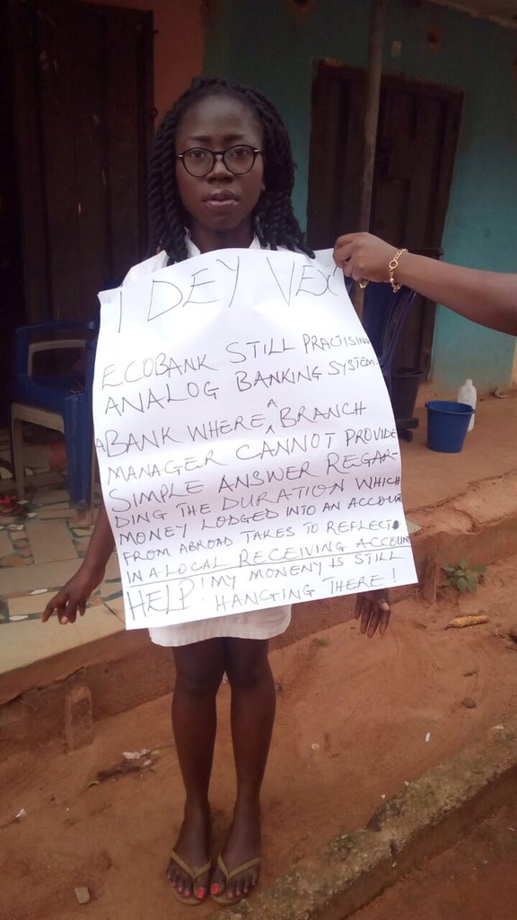 SaharaReporters's tweet image. PHOTO: A student of Nnamdi Azikiwe University, Eberechukwu Praise Eze stages protest against @GroupEcobank