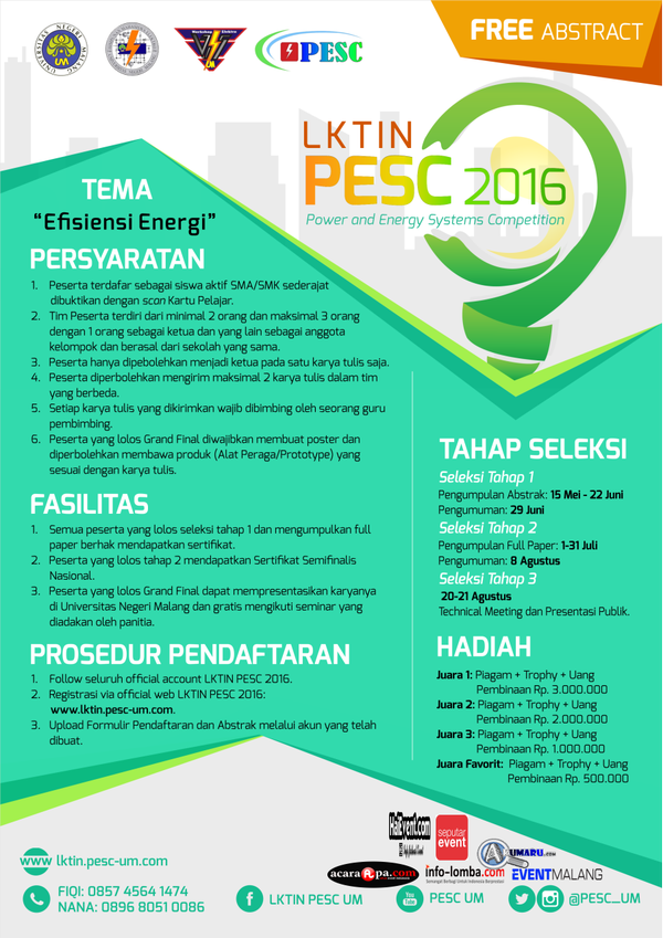 #Malang <a href="/PESC_UM/">PESC UM</a> Power and Energy Systems Competition. Pengumuman 29 Juni 2016. More > acaraapa.com/lkti-pesc-um-2…