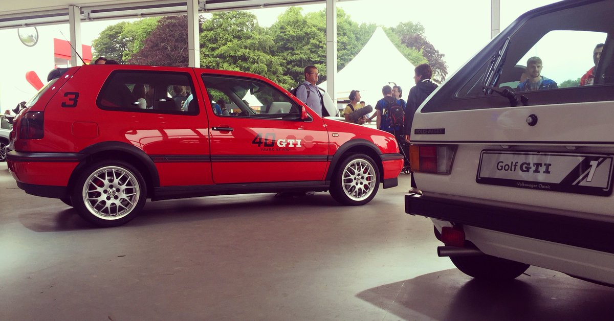 UKVolkswagen's tweet photo. A couple of classics on the stand @fosgoodwood! The GTI Mk I and III – still getting a lot of admiring glances. https://t.co/ykJA8uy83r