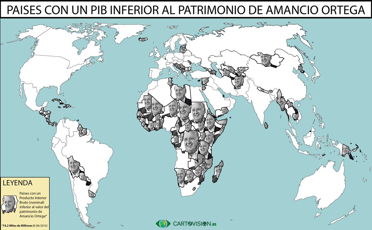 CartoVision's tweet photo. Países con un PIB inferior al patrimonio de Amancio Ortega.
Más info y mapa interactivo: https://t.co/xCtjkJtRvy https://t.co/8sqUpVhQpr