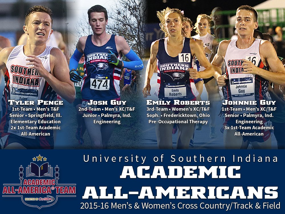 USIAthletics's tweet photo. 4 Eagles land on Academic All-America XC/T&F teams https://t.co/NFv9Hz0JAH #GoUSIEagles #USItf #USIcc #ScreaglePride https://t.co/SuHGrGHomv