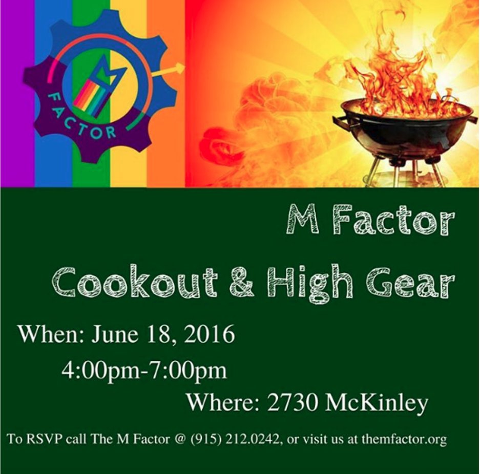 2ShouldKnow's tweet photo. Join @MFactorEP this Saturday for a summer cookout in celebration of #Pride2016 #itallgoodep #elpasoup https://t.co/PWh5D9VX6c
