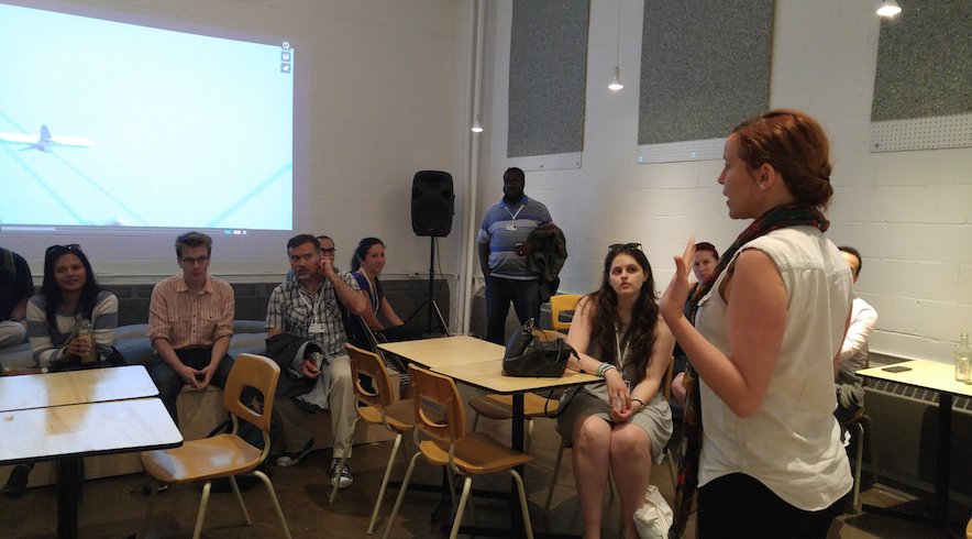 e180's tweet image. .@christinerenaud, @E180&apos;s CEO, presenting #Braindates to the #newcitiessummit crowd visiting #Montreal 
#socent