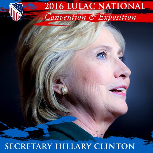 We're excited to announce that Secretary <a href="/HillaryClinton/">Hillary Clinton</a> is joining the LULAC Natl. Convention as a keynote speaker!