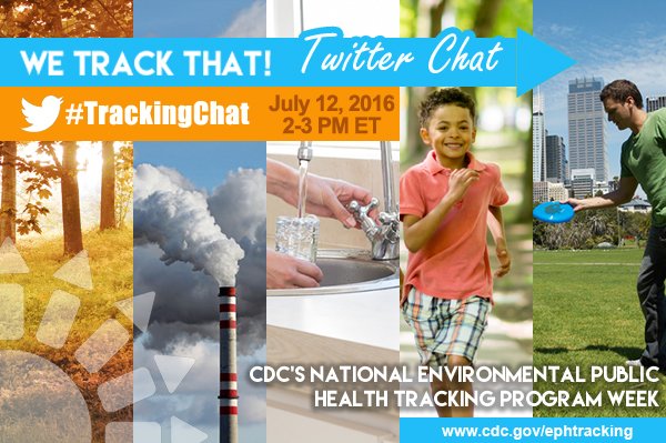 CDC_EPHTracking's tweet photo. Save the date! #WeTrackThat Twitter Chat 6/12 at 2pmET. Use #TrackingChat to join the convo! https://t.co/1vjiMA8Dtj https://t.co/buZWejcU5a