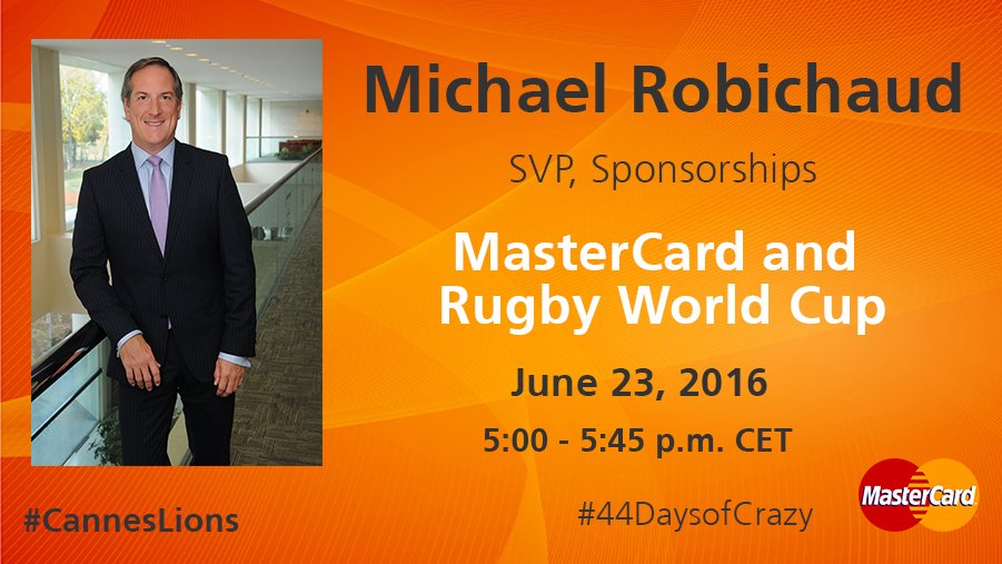 MastercardNews's tweet photo. Relive #44DaysofCrazy TODAY as MasterCard, @WorldRugby & @Octagon bring the global campaign to life at #CannesLions https://t.co/37izTdFkP1