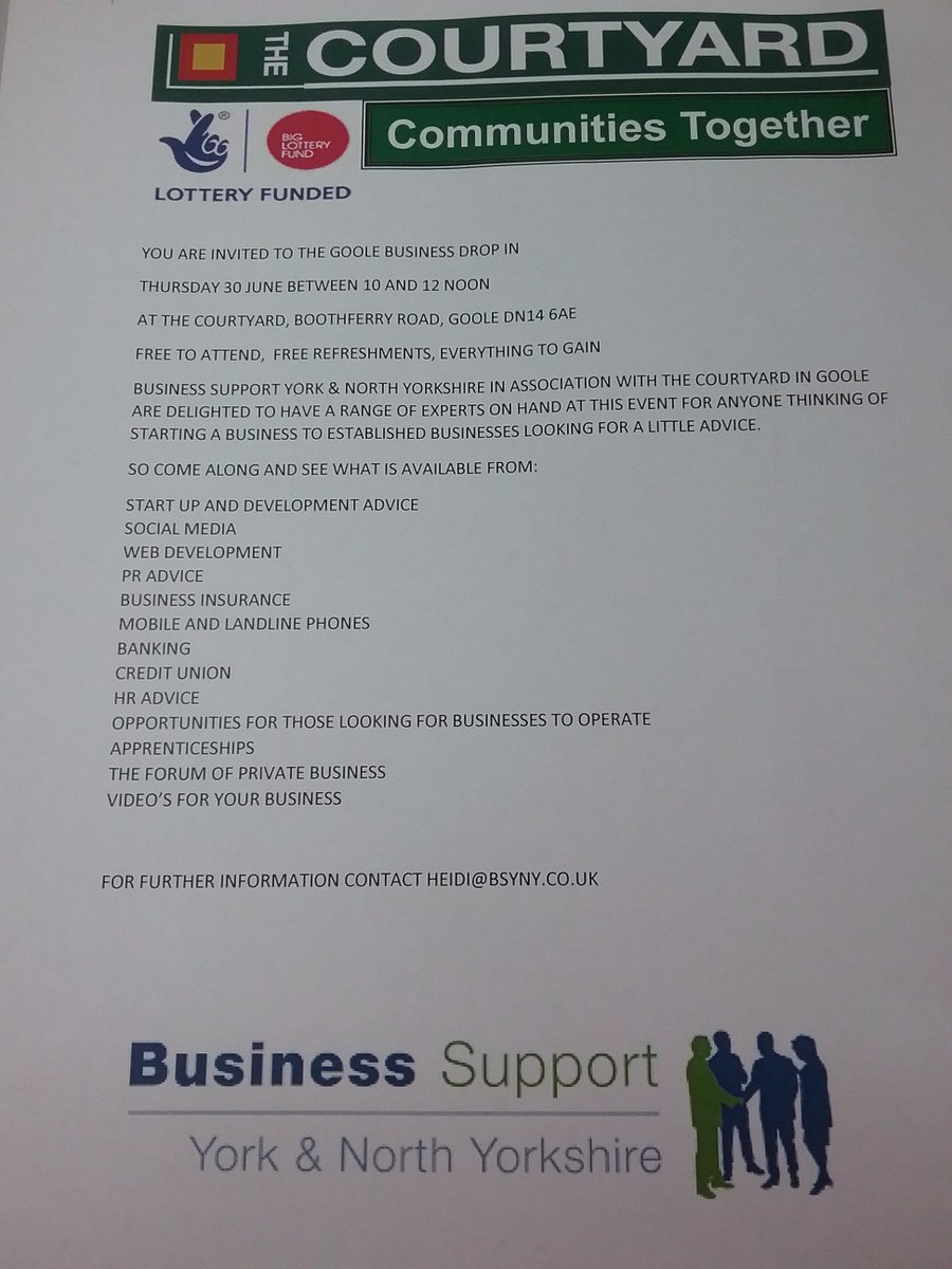 4Goole's tweet photo. 30 June not to be missed in Goole, great opportunity to network with like minded business and get great advice #free https://t.co/W6Ex15CutN