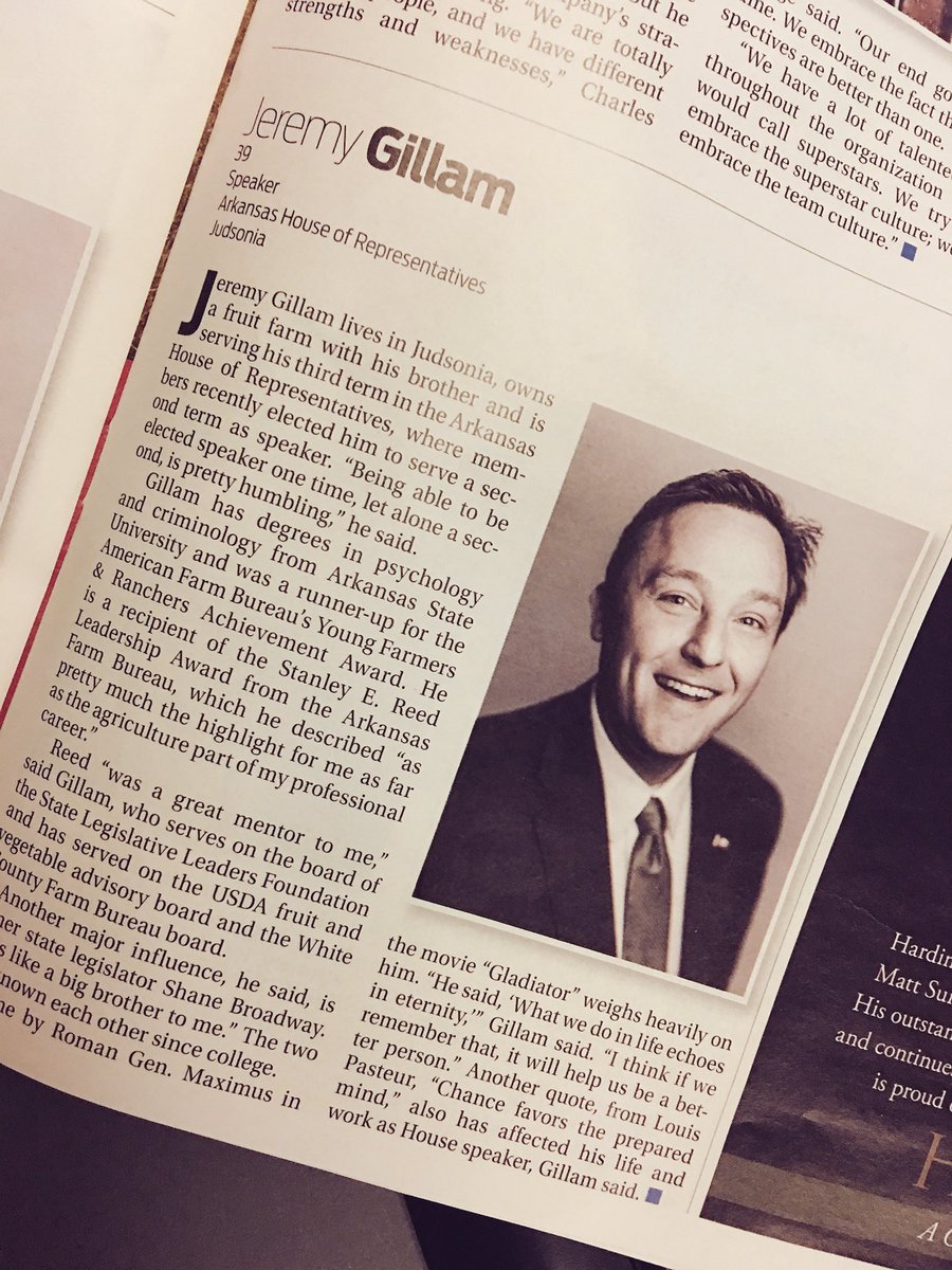 Congratulations to our House Speaker Jeremy Gillam for being named in the Arkansas Business 40 under 40 list.