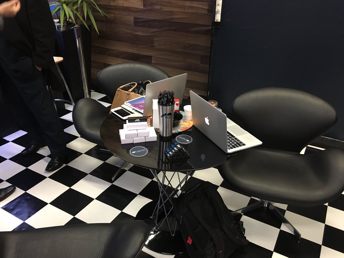 mattbroch's tweet photo. Makeshift #pega booth in the #capgemini lounge at #CIAB2016 https://t.co/2ou1I0gLlp