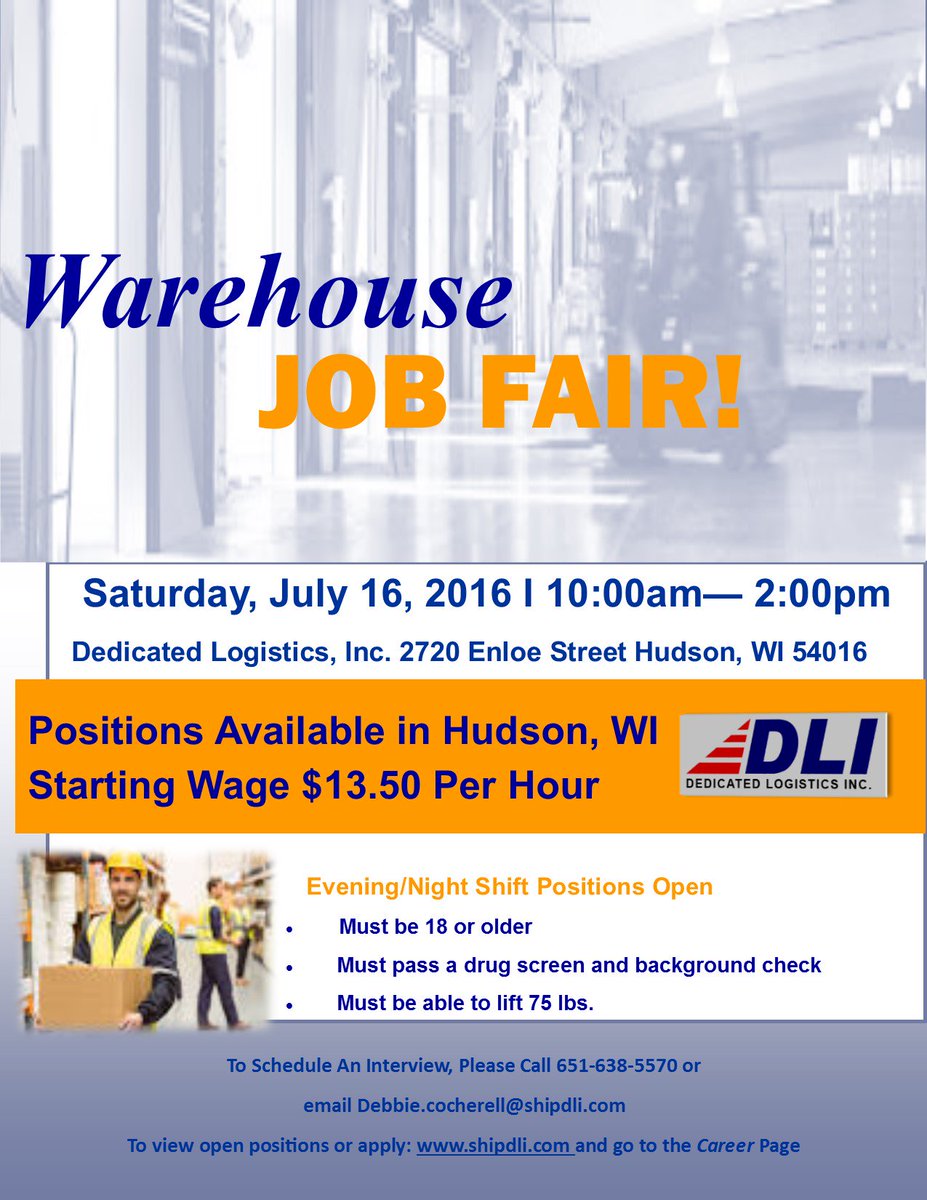 DriveDLI's tweet image. #hiring Warehouse Workers 2/3rd Shift-$13.50 Per Hour #Hudson, WI #jobs #employment  shipdli.com
