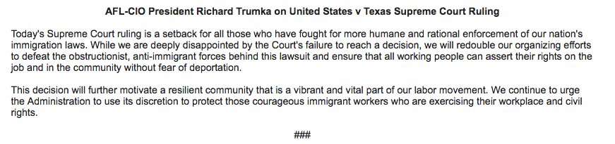 RichardTrumka's tweet photo. My statement on United States v Texas Supreme Court Ruling #DAPA #DACA #CIR https://t.co/oS1UPZh59q