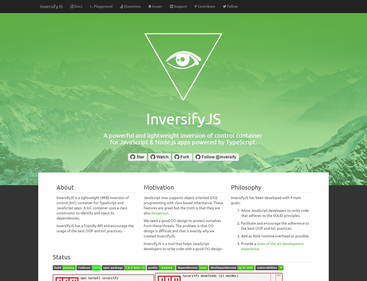 inversifyjs's tweet image. #inversifyjs 💚 #nodejs github.com/inversify/Inve…