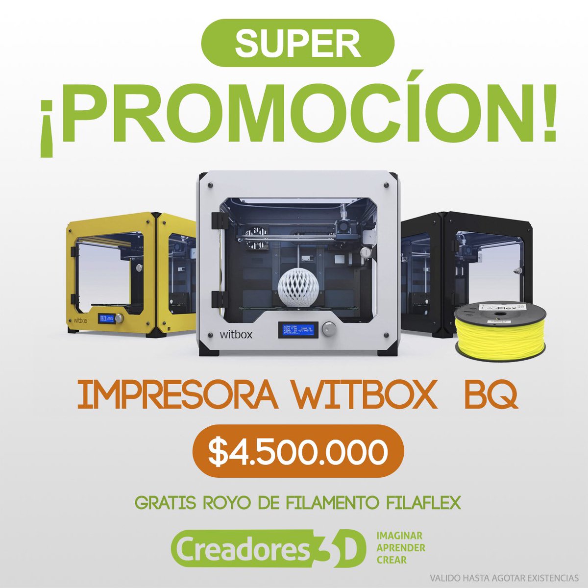 creadores3D's tweet photo. Súper promo HASTA AGOTAR EXISTENCIAS. #promocion #barranquilla #impresora3d aprovecha https://t.co/ZhYoGApAFm