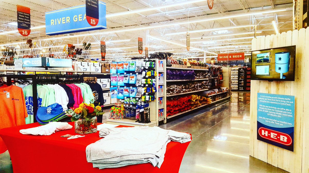 TXRiverFest's tweet photo. Sneak peek at the new @HEB in #NewBraunfels! #HEBPlus has a river gear section with a display featuring @FishViews. https://t.co/5GifR4YvqI