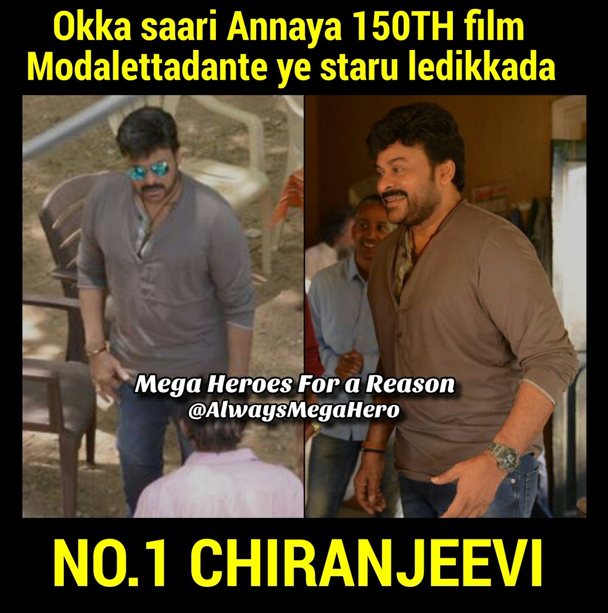 AlwaysMegaHero's tweet photo. God of Mass & EMPEROR of TFI is back 💪💪💪
#MegastarChiranjeevi #Chiru150Begins #Chiru150FirstDayShoot https://t.co/fNmiG2vyZw