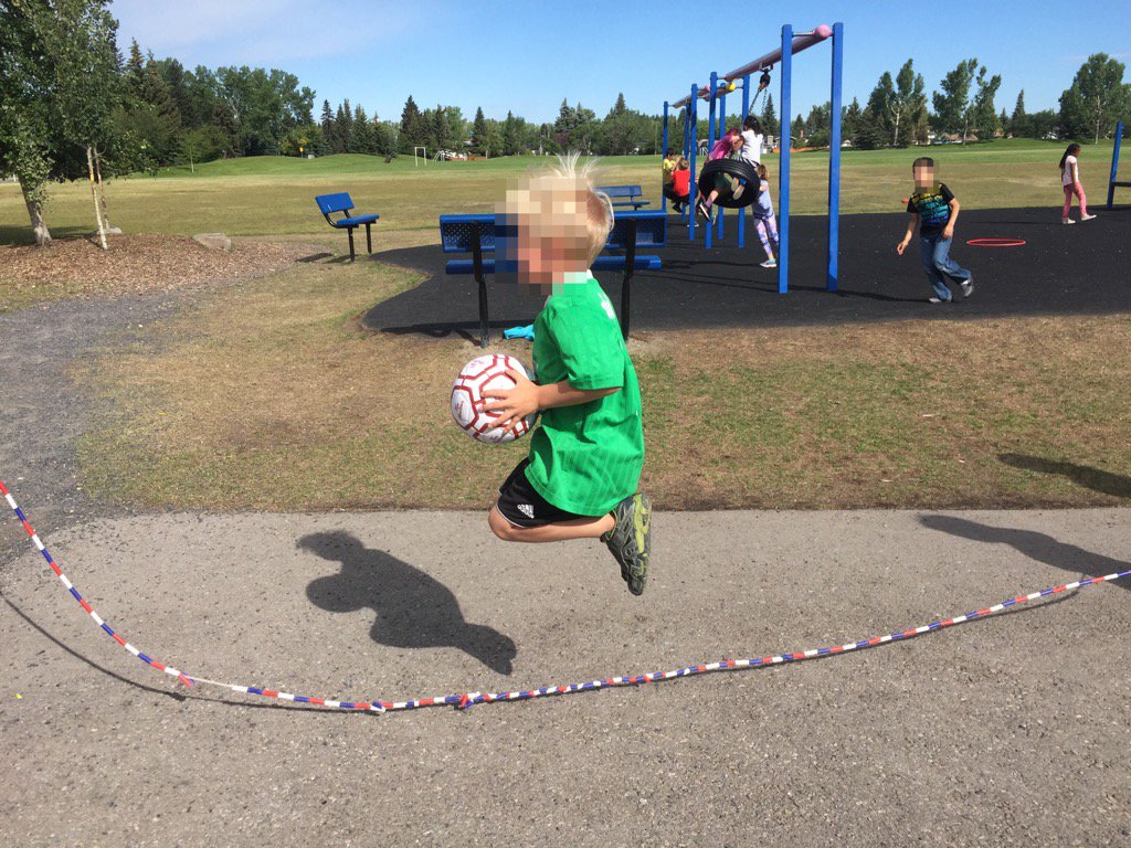 SibbaldPE's tweet photo. BB is challenging himself to skip while holding a soccer ball. Maybe he'll try dribbling and jumping next... https://t.co/EPErOhSerW