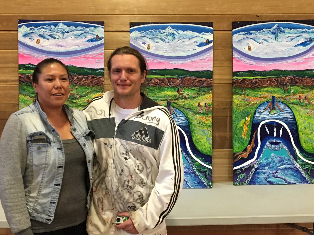 Stkemlups_SSN's tweet photo. Amazing art by Isha Jules &amp; Nicole Manuel depicting the #Pipsell #JackoLake #Secwepemc Trout Children Story unveiled https://t.co/qX5bYCH8AL