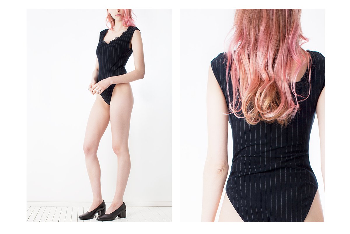 secondcousinv's tweet image. Available now! #1990s @dkny navy pinstripe bodysuit. secondcousinvintage.com #vintagefashion