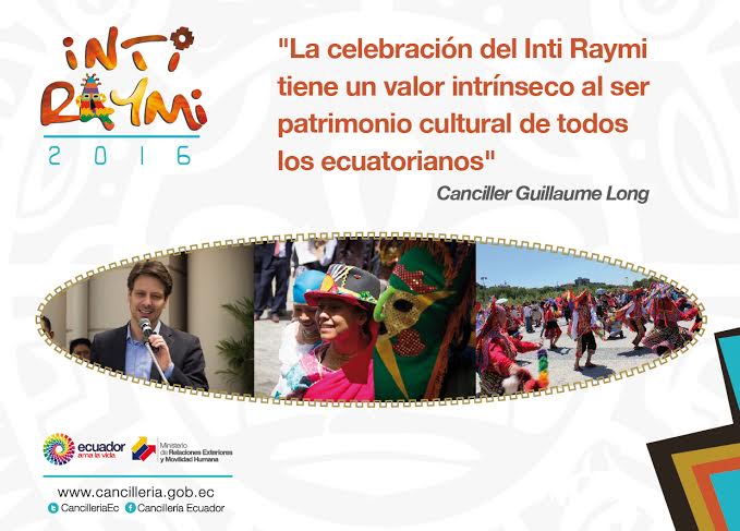 “El #IntiRaymi no es únicamente una fiesta de los pueblos andinos, es una fiesta de los ecuatorianos" <a href="/GuillaumeLong/">Guillaume Long</a>
