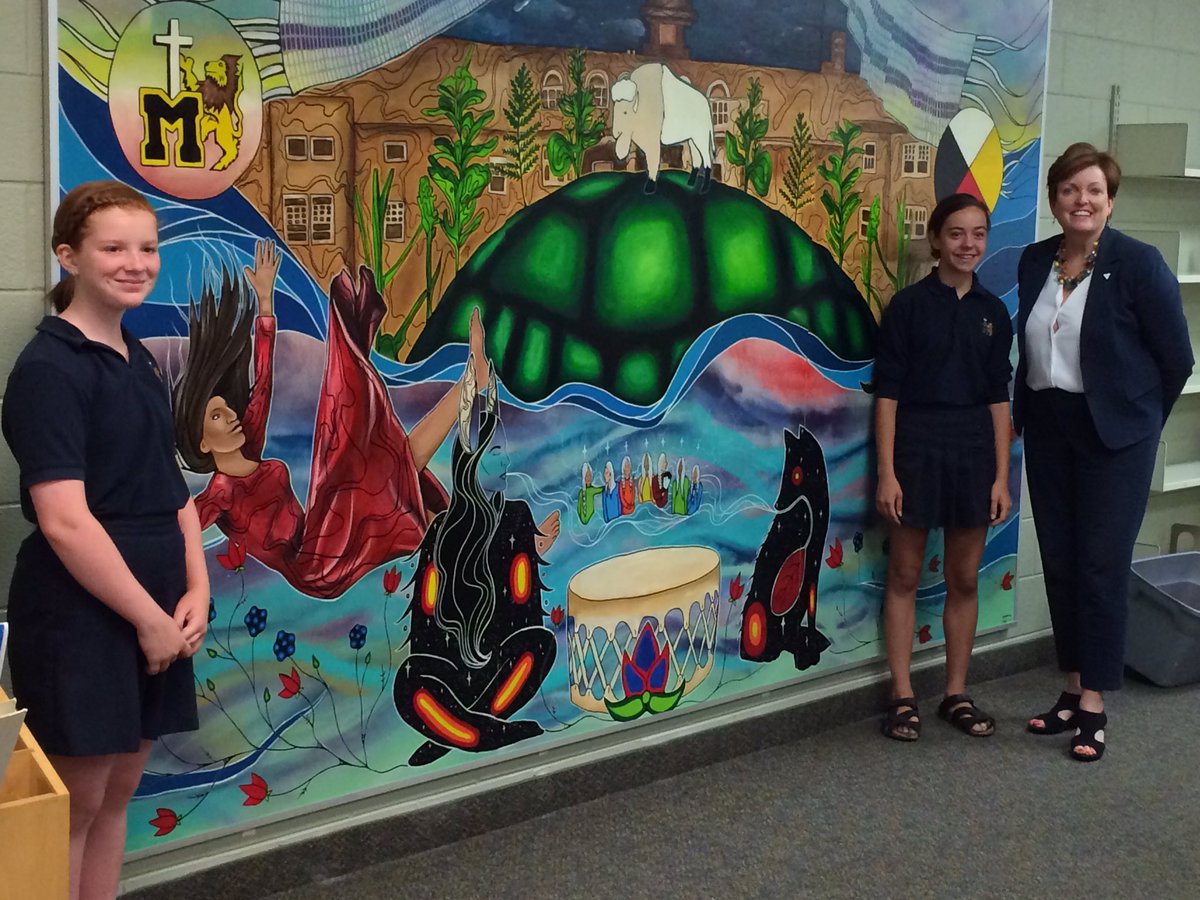 MarkLion14's tweet photo. MPP Eleanor McMahon visits FDK and chats with students about the Truth and Reconciliation mural. @HCDSB https://t.co/iFH7EbH9MB