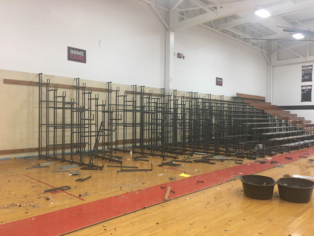 brian_bales's tweet photo. Demo of bleachers underway.  #fhs #gym2016 #wildcats https://t.co/gAApRYfa3q