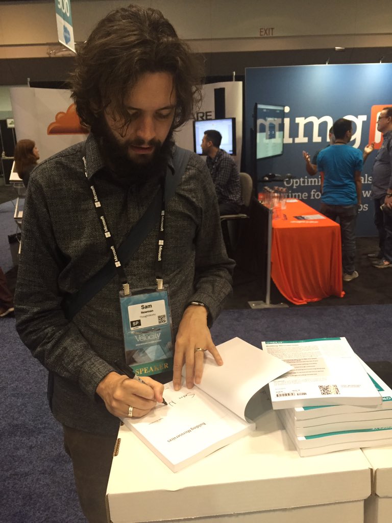 _maxamg's tweet photo. Come by the #ThoughtWorks booth #velocityconf for your chance to get a @samnewman signed #buildingMicroservices book https://t.co/x1batlPQ2t
