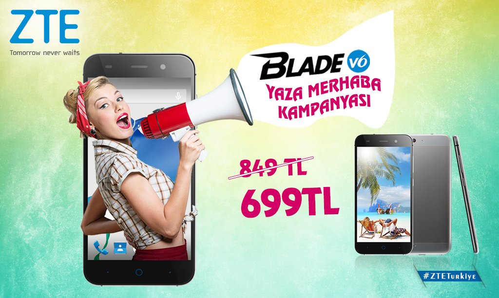 ZTETurkiye's tweet photo. Yaz'a Merhaba!  2GB ram, 1.3GHz cpu ve 4.5G uyumlu #BladeV6 artık 699TL .Satis noktalari https://t.co/POcbqKcf9w'da. https://t.co/oFmB5CmMrf