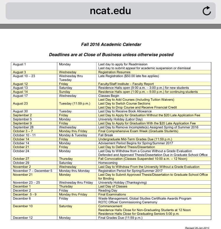 NCAT Roundtable on Twitter: ncat-roundtable-on-twitter-ncat-ncat20-these-are-the-fall-2016-academic-calendar-amp-exam-schedule-https-t-co-gk8bgywcnv-twitter