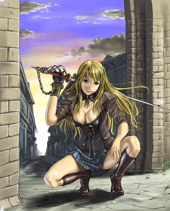 最近それらしい絵を描いてなかったので2006年に描いた絵でイジってみる(古い

色調整機能も色々あるけど、絵描きさんにはダメージ表現ぐらいしか使いどころないかな。1枚目が元画。 