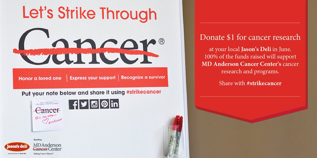 juliebonner's tweet photo. Reason number 101 to love .@jasonsdeli --> Eat there this month and help #strikecancer! https://t.co/xzG442ZP8R https://t.co/QkFnY0h7Et