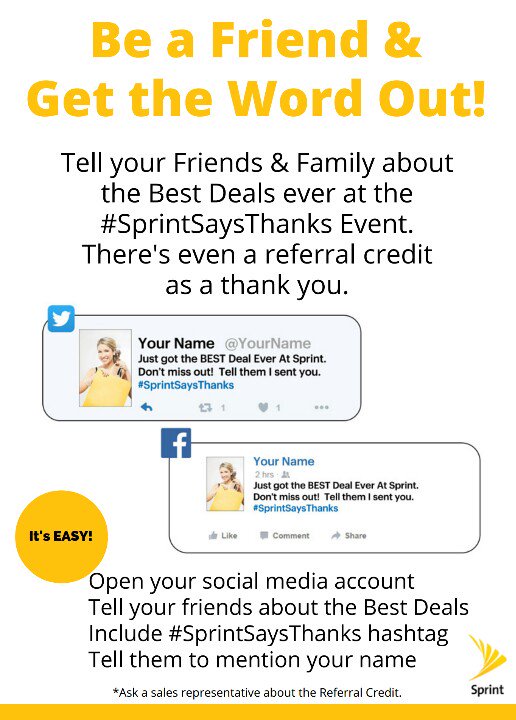 wlsbrgSPRINT's tweet photo. Come see us on saturday June 25th for some amazing offers!! #SprintSaysThanks https://t.co/8W3eo6IQoo
