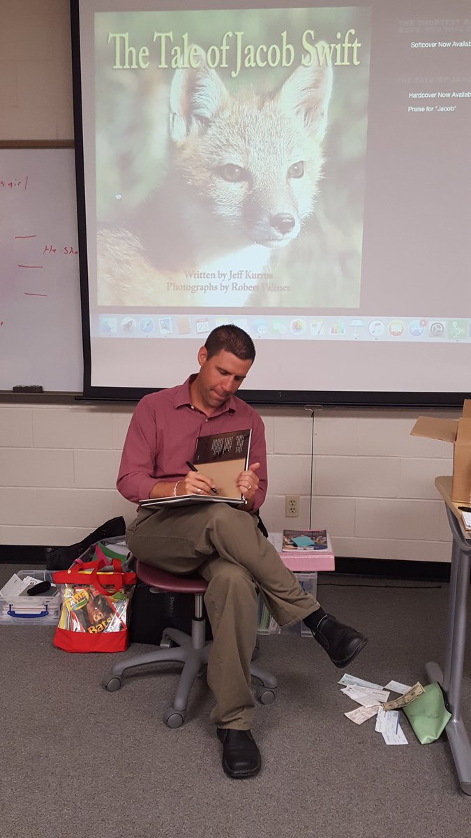 jonithornburg's tweet photo. Our class met Jeff Kurrus the author of Have You Seen Mary and The Tale of Jacob Swift today.  #edu690 @Nanceecee1 https://t.co/ySllEKZMI4
