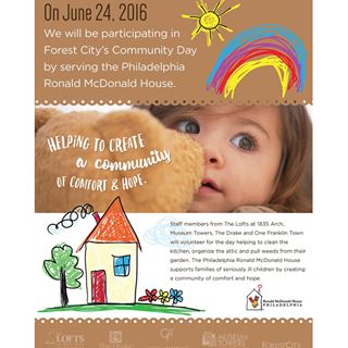 OneFranklinTown's tweet photo. We're proud to serve Phila RMH on June 24th for #ForestCity's Community Day! @PhilaRMH https://t.co/meSzXPEkSY