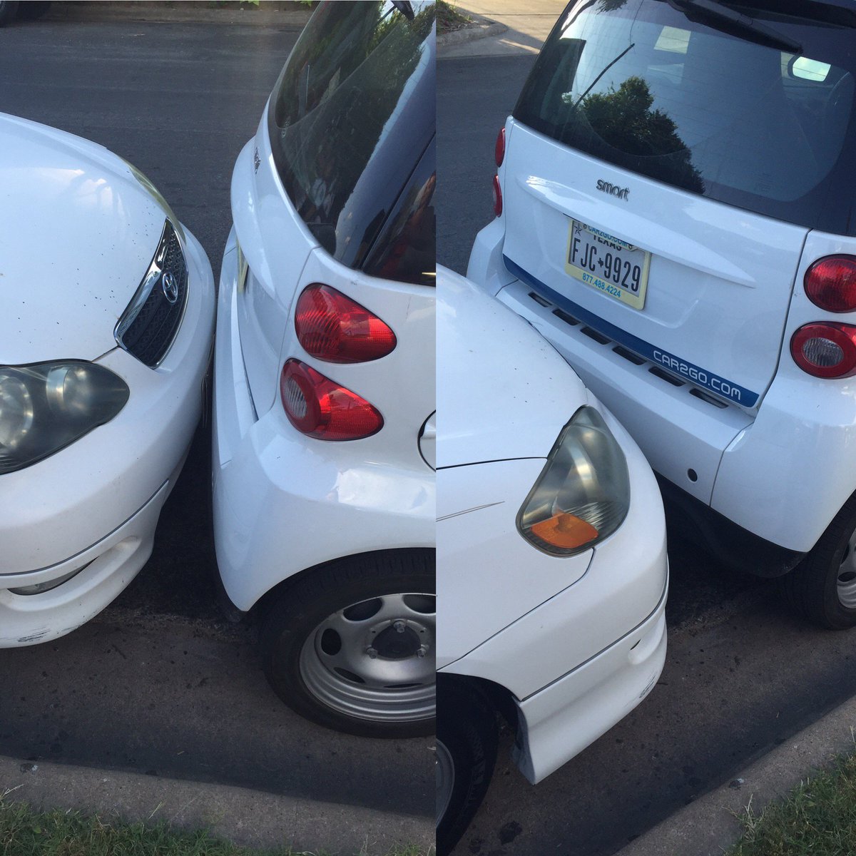 Hey @car2goAustin, your drivers have taken the "park anywhere" thing too far. My car still likes its personal space