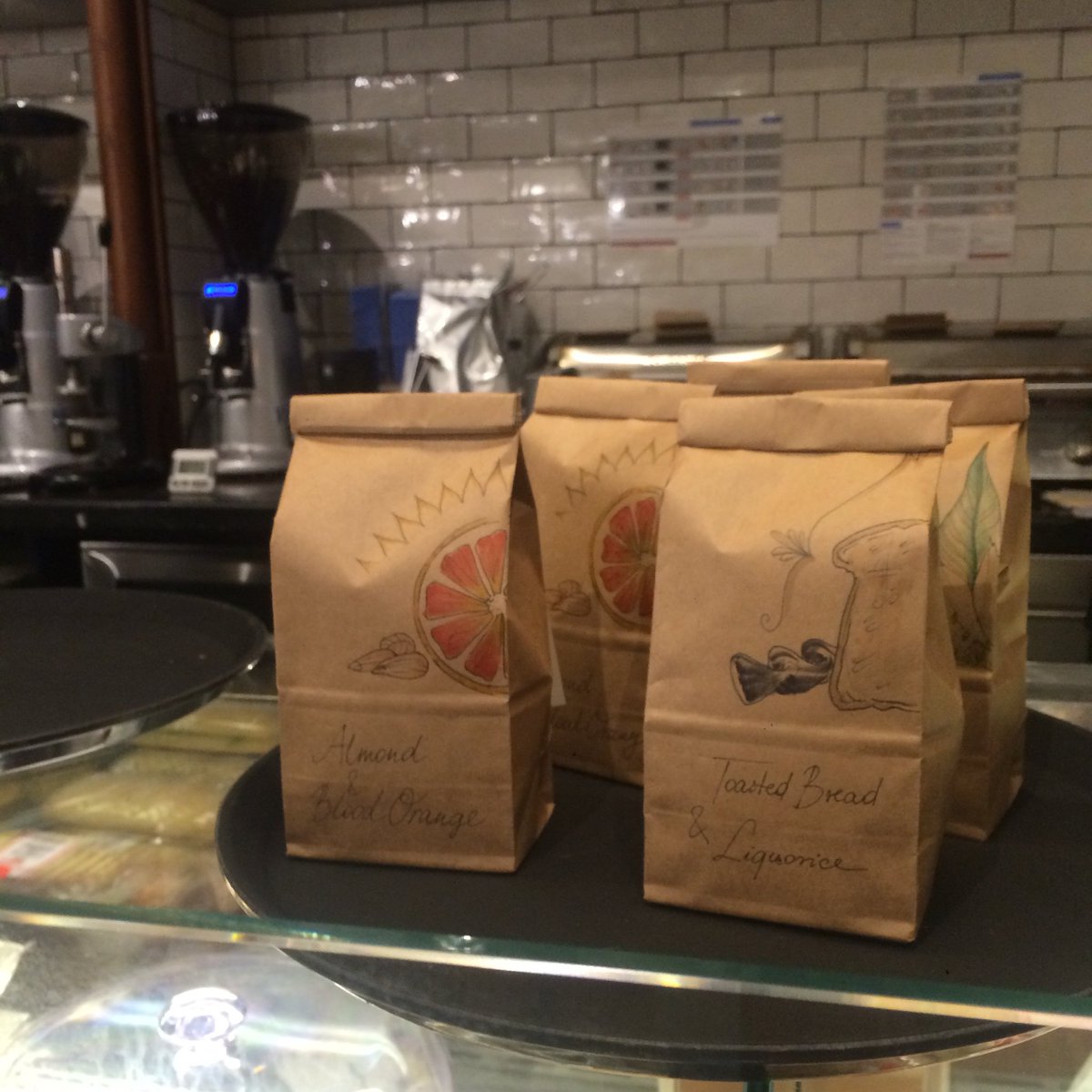 BurrellPR's tweet photo. Some of the special blends made up in store this evening! #FromOrigin #CaffèNero 🍊🍞☕️ https://t.co/EDKz1Swa8W