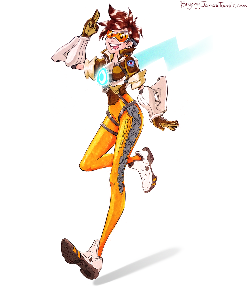 Bryony_James's tweet photo. I'm addicted to this game! I'm no good at playing Tracer so I drew her instead. #Overwatch #Tracer https://t.co/R8OxmwFNr3
