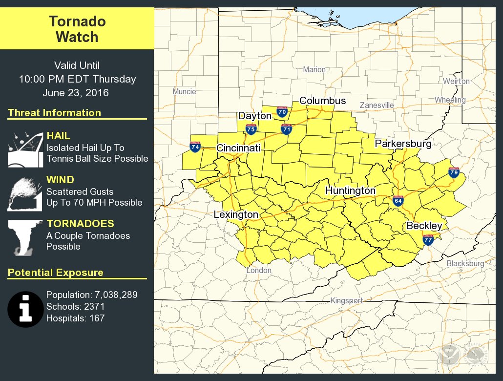 A tornado watch has been issued for parts of Indiana, Kentucky, Ohio