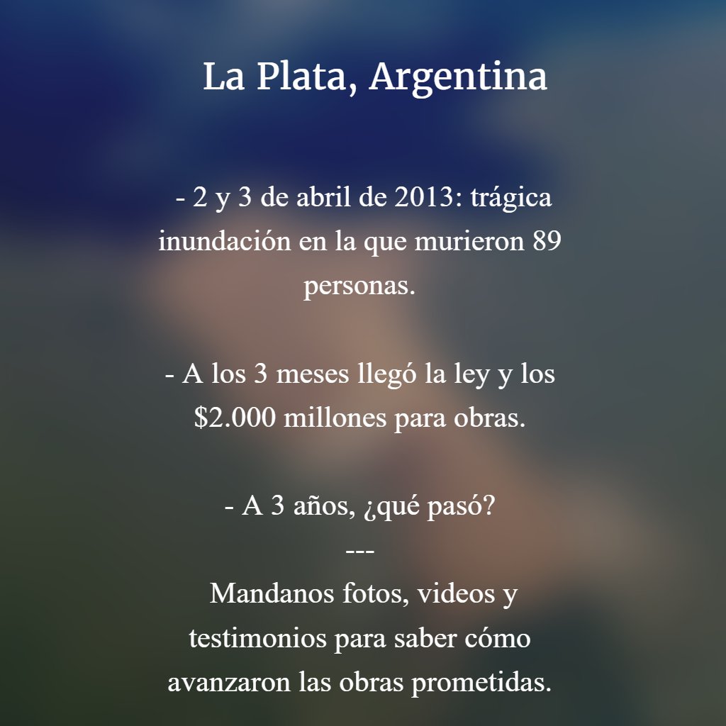 Chequeado's tweet photo. #LaPlata: ayudanos en nuestra investigación sobre inundaciones enviándonos tu material por acá o info@chequeado.com. https://t.co/dJ8FYZp6LO