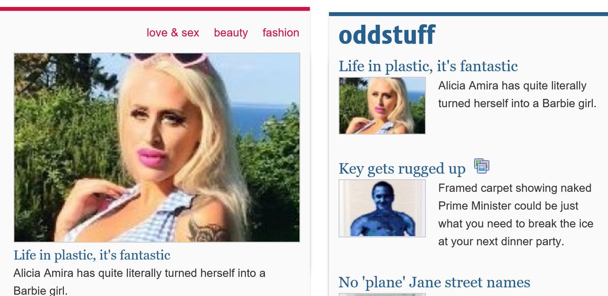 raynerbrothers's tweet photo. Wow #nakedjohnkey rug got onto 'Stuff'! Just under a story about a 'Living Barbie' https://t.co/Qjf4wvaMcw #johnkey https://t.co/r7XPHyi0ad