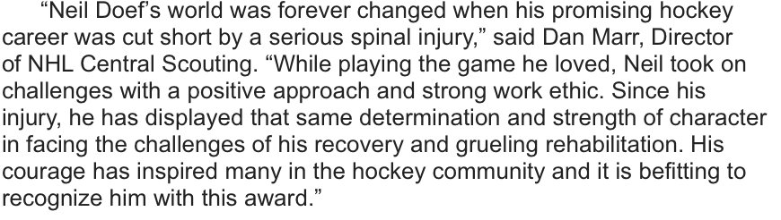 CJ_Stevenson's tweet image. More on @NeilDoef_19 receiving the NHL's E.J. McGuire Award of Excellence at the draft: