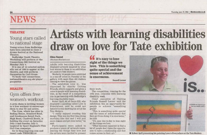 UnitingFriends1's tweet photo. Thanks @IlfordRecorder for profiling our work for Learning Disability Week #charity #LDWeek16 #Love https://t.co/J5nxM5Kv8D