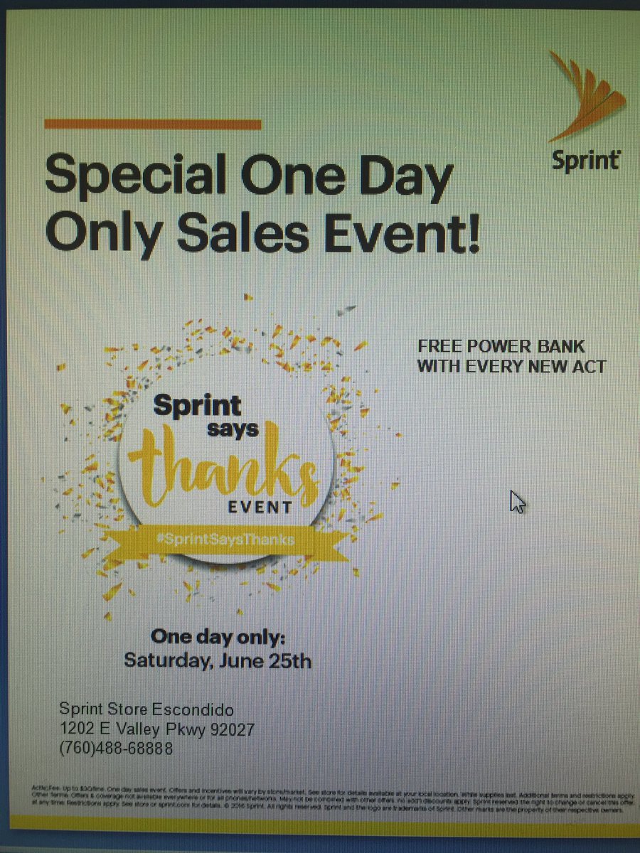 Sprint Says Thanks Event this Saturday June 25th come on by to the Sprint store on E valley Pkwy 
#freepowerbanks