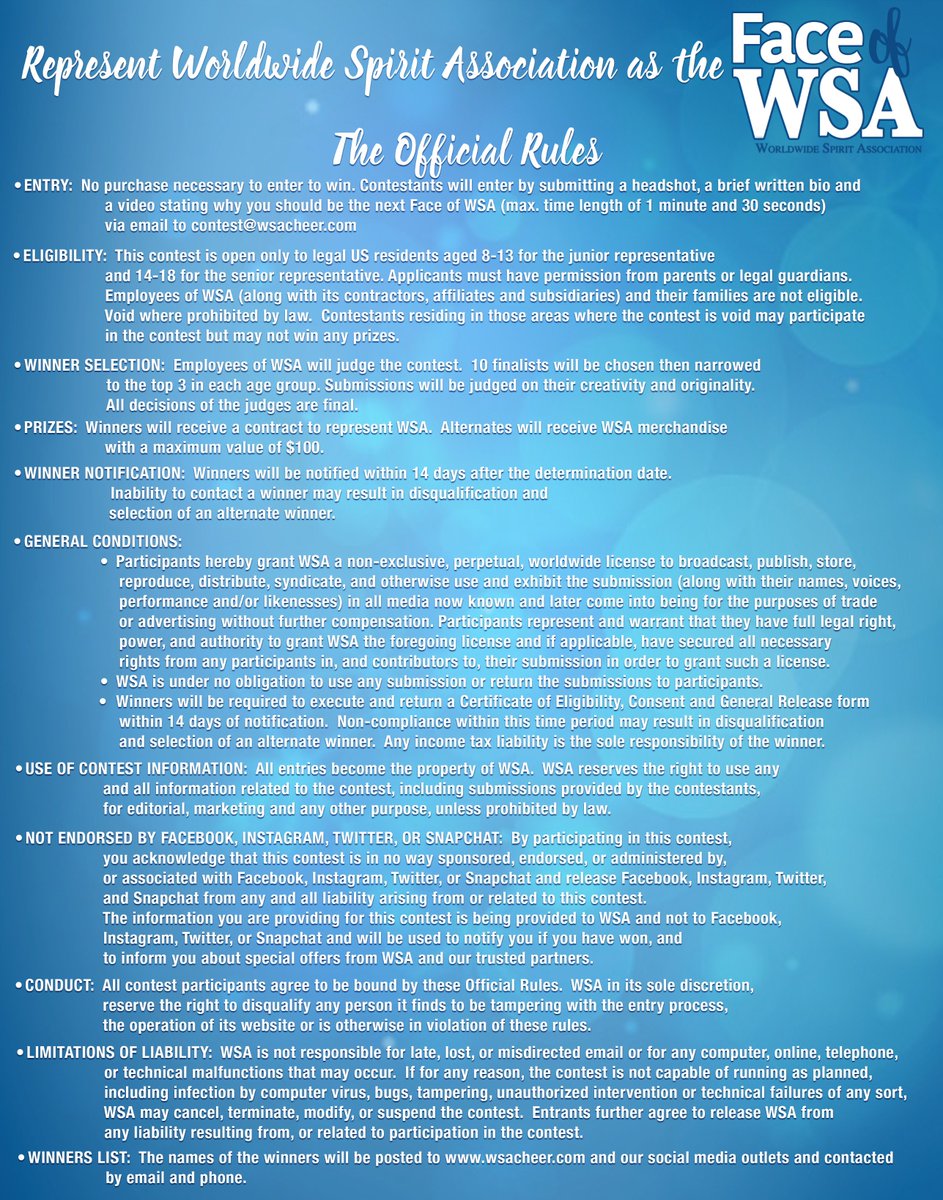 WSAcheer's tweet photo. Here are the official rules and Details on the #faceofwsa contest! https://t.co/7XdoOeWRE6