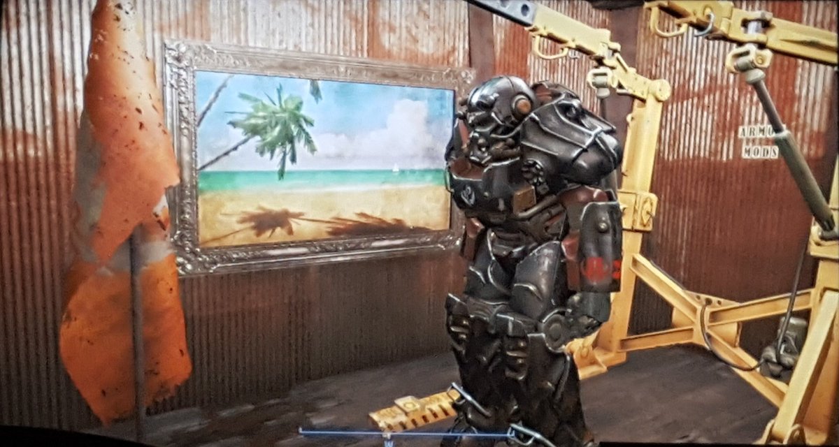 MeganSSF4's tweet image. "The corner near the entrance to my home. Beautiful, isn't it? It feels great to represent the Brotherhood of Steel"